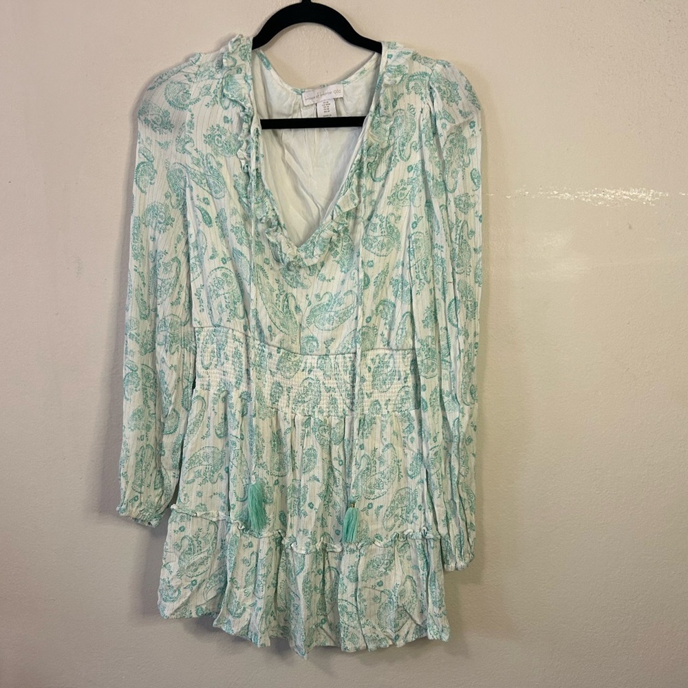 House of Harlow Teal Paisley Ruffle dress